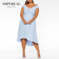 Off Shoulder Dip Hem Twisted Knot Sexy Cocktail Dress Plus Size